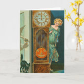 祖父クロックブラックキャットウィッチカボチャ カード (黄色い花)