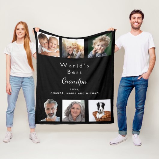 祖父最高のカスタム家族の写真コラージュ黒 フリースブランケット (インサイチュ)