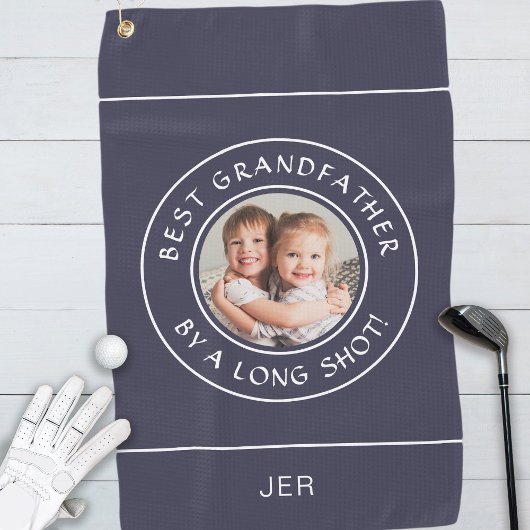 祖父最高のゴルファーおもしろい写真ギフト海軍ブルー ゴルフタオル