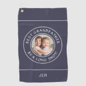 祖父最高のゴルファーおもしろい写真ギフト海軍ブルー ゴルフタオル (正面)