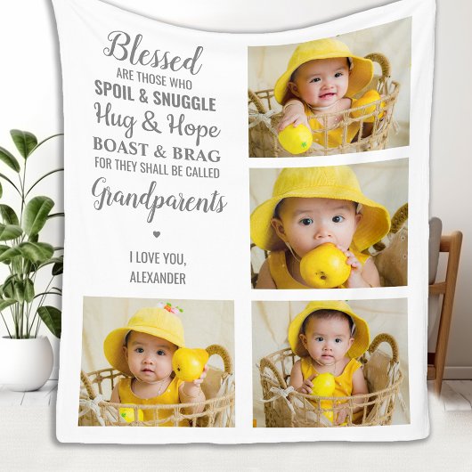 祖父母おばあちゃんの写真コラージュ フリースブランケット
