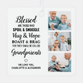 祖父母おばあちゃん詩カスタム3枚の写真 メタルオーナメント (正面)