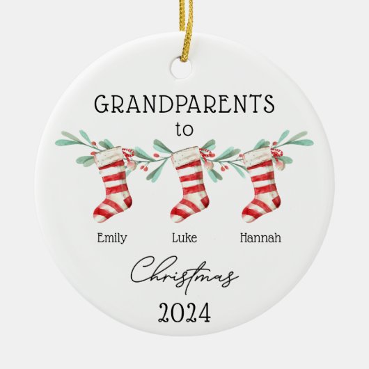祖父母から孫へのクリスマスストッキング セラミックオーナメント (正面)