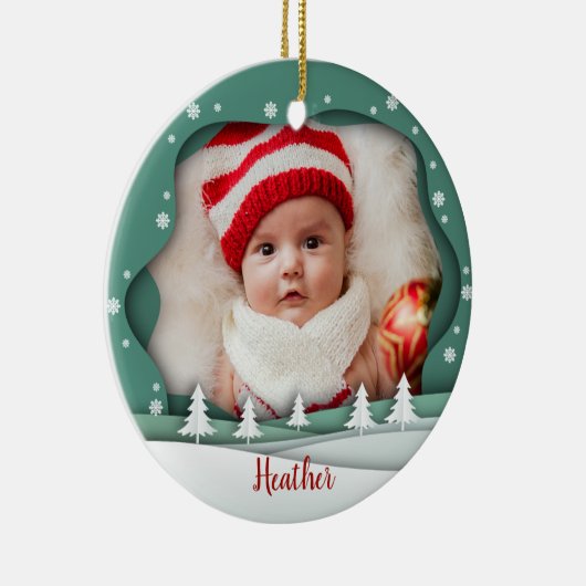 祖父母としてかわいいフォトフレーム初めてのクリスマス セラミックオーナメント (右)