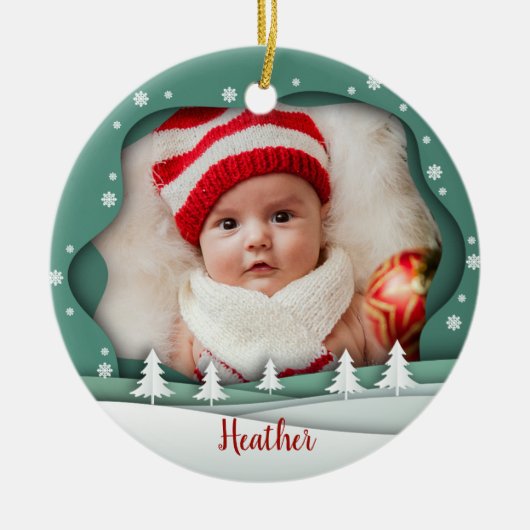 祖父母としてかわいいフォトフレーム初めてのクリスマス セラミックオーナメント (正面)