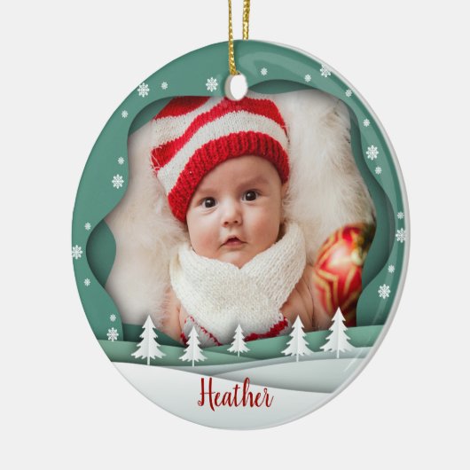 祖父母としてかわいいフォトフレーム初めてのクリスマス セラミックオーナメント (左)