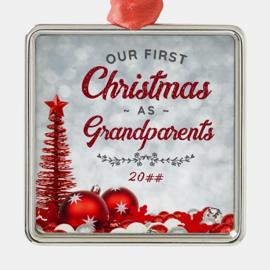 祖父母としての初めてのクリスマスが永遠に メタルオーナメント (正面)
