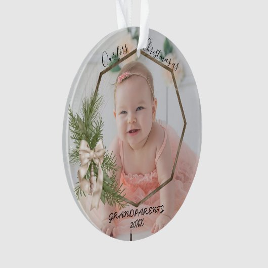 祖父母としての初めてのクリスマス|ベビー写真 オーナメント (正面)