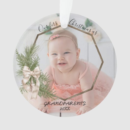 祖父母としての初めてのクリスマス|ベビー写真 オーナメント (正面)