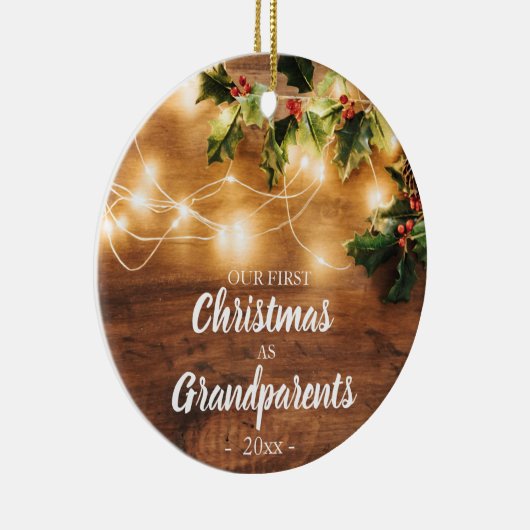 祖父母としての木と光の初めてのクリスマス セラミックオーナメント (右)