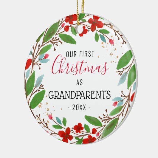祖父母としての私たちの最初のクリスマス |リース写真 セラミックオーナメント (左)