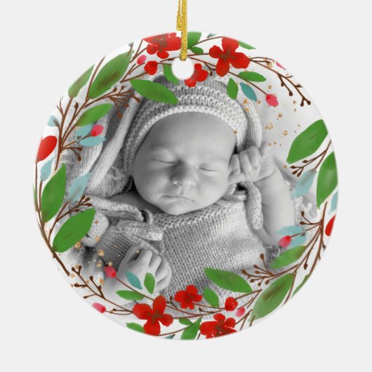 祖父母としての私たちの最初のクリスマス |リース写真 セラミックオーナメント (裏面)