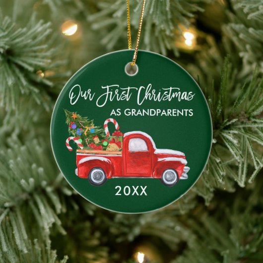 祖父母としてトラックキャンディ初めてのクリスマスグリーン セラミックオーナメント (ツリー)