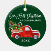 祖父母としてトラックキャンディ初めてのクリスマスグリーン セラミックオーナメント (裏面)