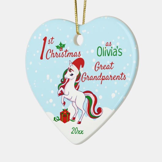 祖父母として初のクリスマス・ユニコーン素晴らし セラミックオーナメント (左)