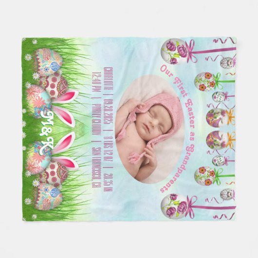 祖父母として初めての復活祭ピンクベビー フリースブランケット (正面(横))