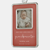 祖父母として可愛いテラコッタ初めてのクリスマス シルバープレートフレームオーナメント (左)