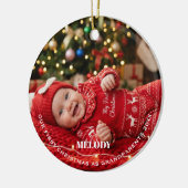祖父母と過ごす初めてのクリスマスの赤ちゃん女の子写真 セラミックオーナメント (左)