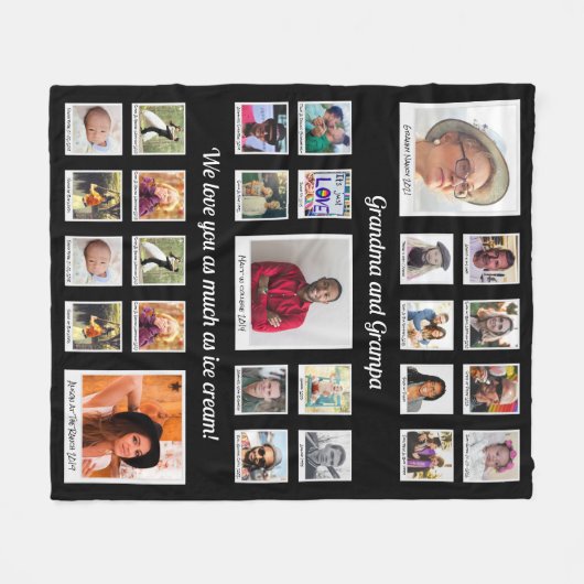 祖父母のおばあちゃんのコラージュおじいちゃん フリースブランケット (正面(横))