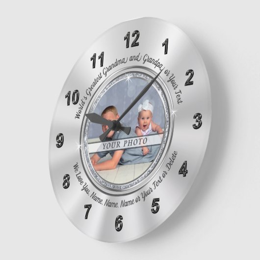 祖父母のためのパーソナライズな写真のギフト ラージ壁時計 (傾斜)