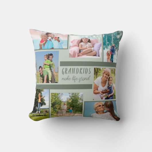 祖父母のための写真のコラージュと引用文 – 緑 クッション (正面)
