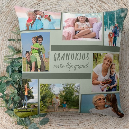 祖父母のための写真のコラージュと引用文 – 緑 クッション