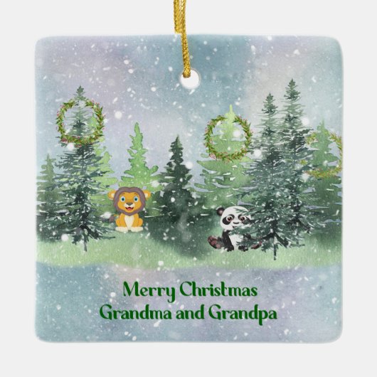 祖父母のための森のクリスマス セラミックオーナメント (正面)