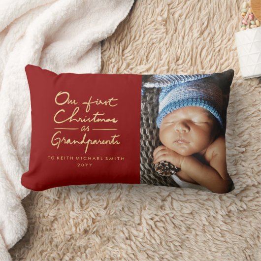 祖父母のカスタムの写真として私達の初めてのクリスマス ランバークッション (ブランケット)