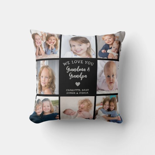 祖父母の写真コラージュが大好きモダン クッション (正面)