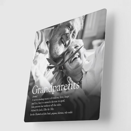 祖父母の写真モダンおもしろい定義 スクエア壁時計 (傾斜)