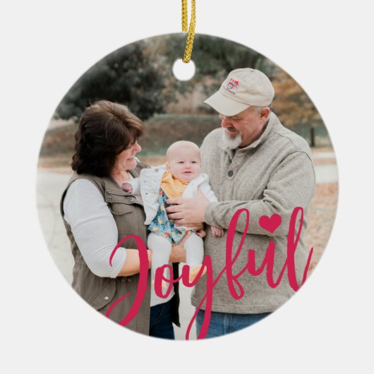 祖父母の写真初めてのクリスマススクリプト セラミックオーナメント (正面)