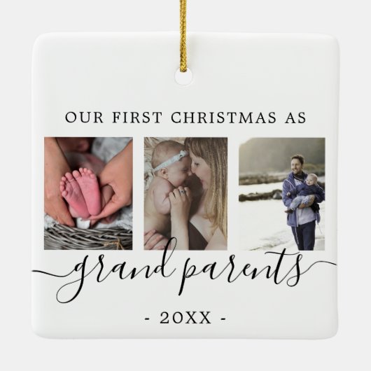 祖父母の写真数々の初めてのクリスマス セラミックオーナメント (裏面)
