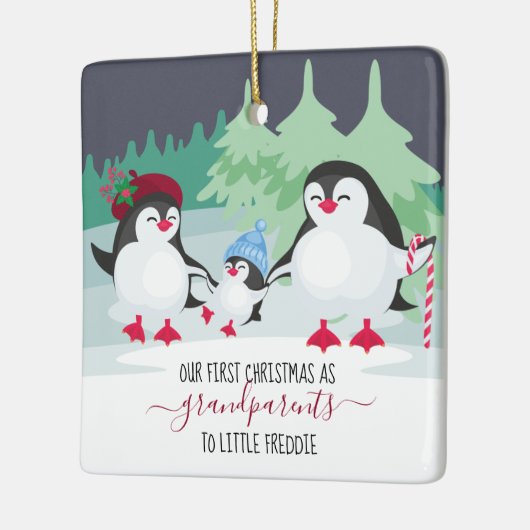 祖父母の初めてのクリスマスかわいいペンギン セラミックオーナメント (左)