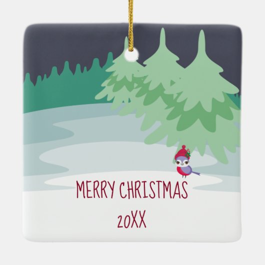 祖父母の初めてのクリスマスかわいいペンギン セラミックオーナメント (裏面)