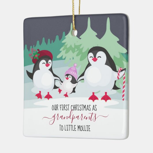 祖父母の初めてのクリスマスかわいいペンギン セラミックオーナメント (左)