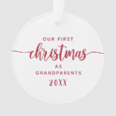 祖父母の初めてのクリスマスの赤い脚本の写真 オーナメント (正面)