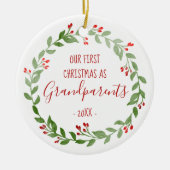 祖父母の初めてのクリスマスカスタムベビー写真 セラミックオーナメント (正面)