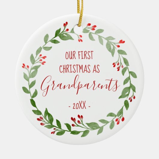 祖父母の初めてのクリスマスカスタムベビー写真 セラミックオーナメント (正面)