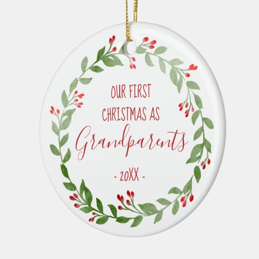 祖父母の初めてのクリスマスカスタムベビー写真 セラミックオーナメント (左)