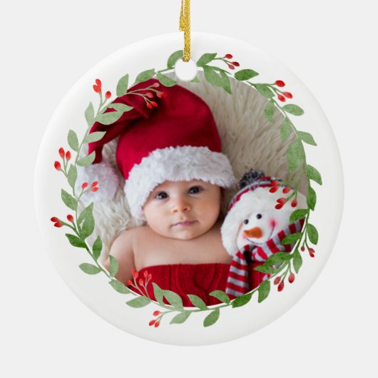 祖父母の初めてのクリスマスカスタムベビー写真 セラミックオーナメント (裏面)