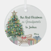 祖父母の初めてのクリスマスツリーとクリブ ガラスオーナメント (正面)