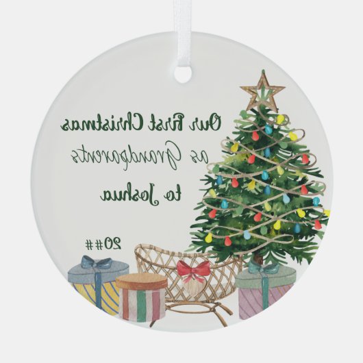 祖父母の初めてのクリスマスツリーとクリブ ガラスオーナメント (裏面)