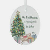 祖父母の初めてのクリスマスツリーとクリブ ガラスオーナメント (正面右)