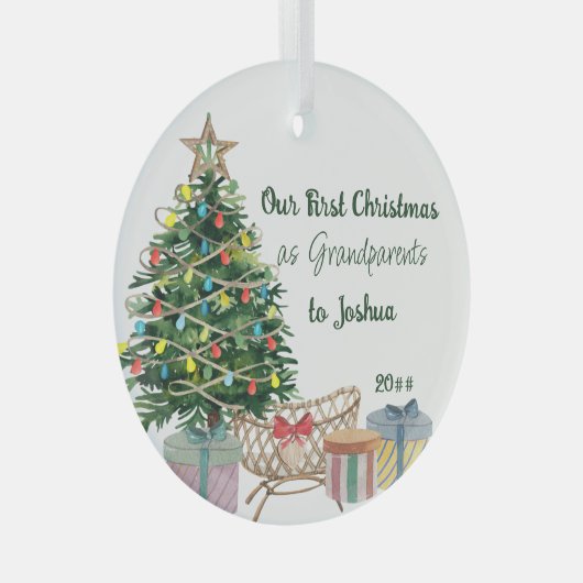 祖父母の初めてのクリスマスツリーとクリブ ガラスオーナメント (正面右)