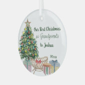 祖父母の初めてのクリスマスツリーとクリブ ガラスオーナメント (正面左)