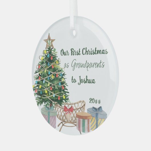 祖父母の初めてのクリスマスツリーとクリブ ガラスオーナメント (正面左)