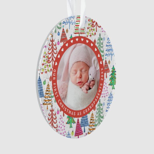 祖父母の初めてのクリスマスツリー写真白 オーナメント (正面)