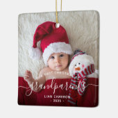祖父母の初めてのクリスマスフォトホワイトスクリプト セラミックオーナメント (左)