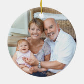 祖父母の初めてのクリスマス写真とテディベア セラミックオーナメント (裏面)