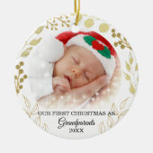 祖父母の初めてのクリスマス写真 セラミックオーナメント (正面)